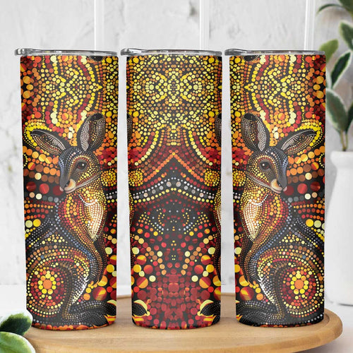 Kangaroo At Night Art Skinny Tumbler Aboriginal Dot Painting