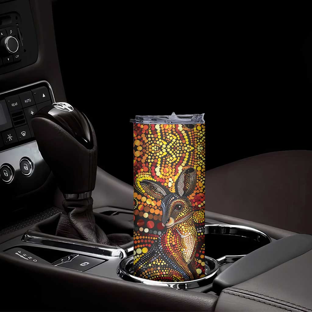 Kangaroo At Night Art Skinny Tumbler Aboriginal Dot Painting