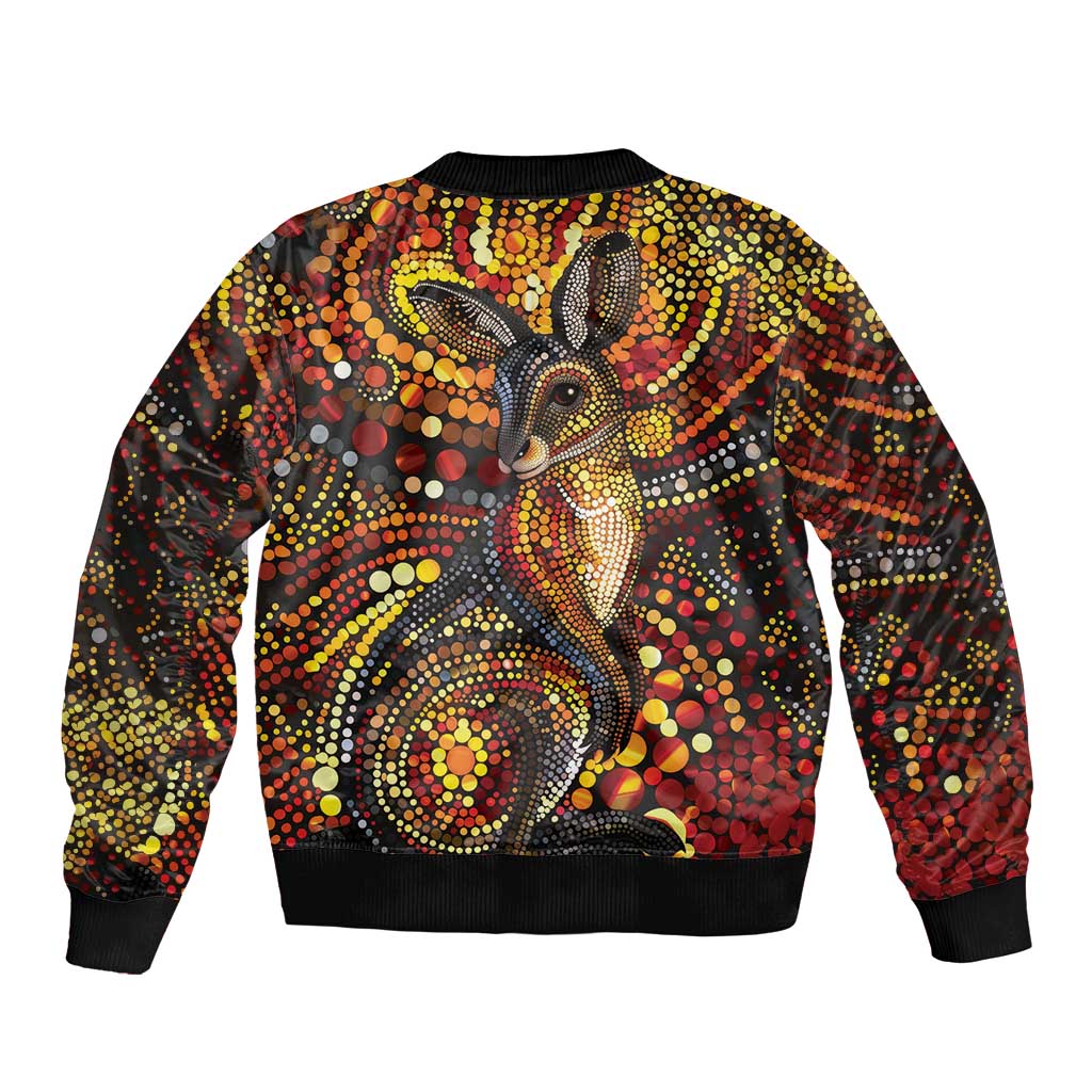 Kangaroo At Night Art Sleeve Zip Bomber Jacket Aboriginal Dot Painting
