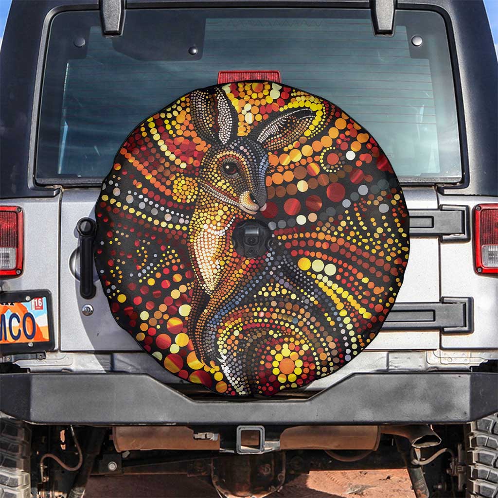 Kangaroo At Night Art Spare Tire Cover Aboriginal Dot Painting