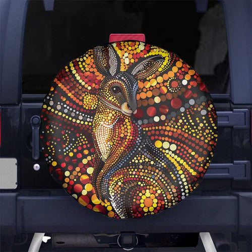 Kangaroo At Night Art Spare Tire Cover Aboriginal Dot Painting