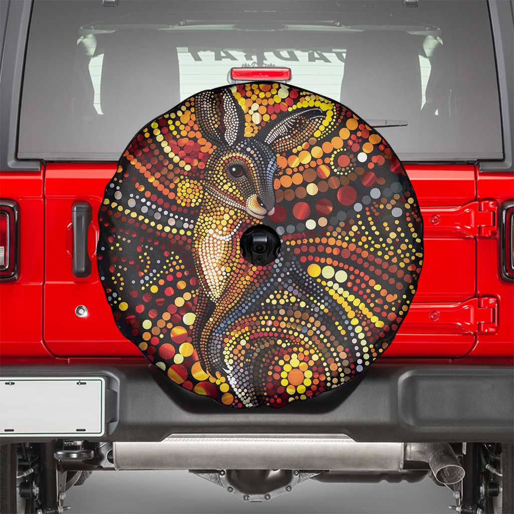 Kangaroo At Night Art Spare Tire Cover Aboriginal Dot Painting