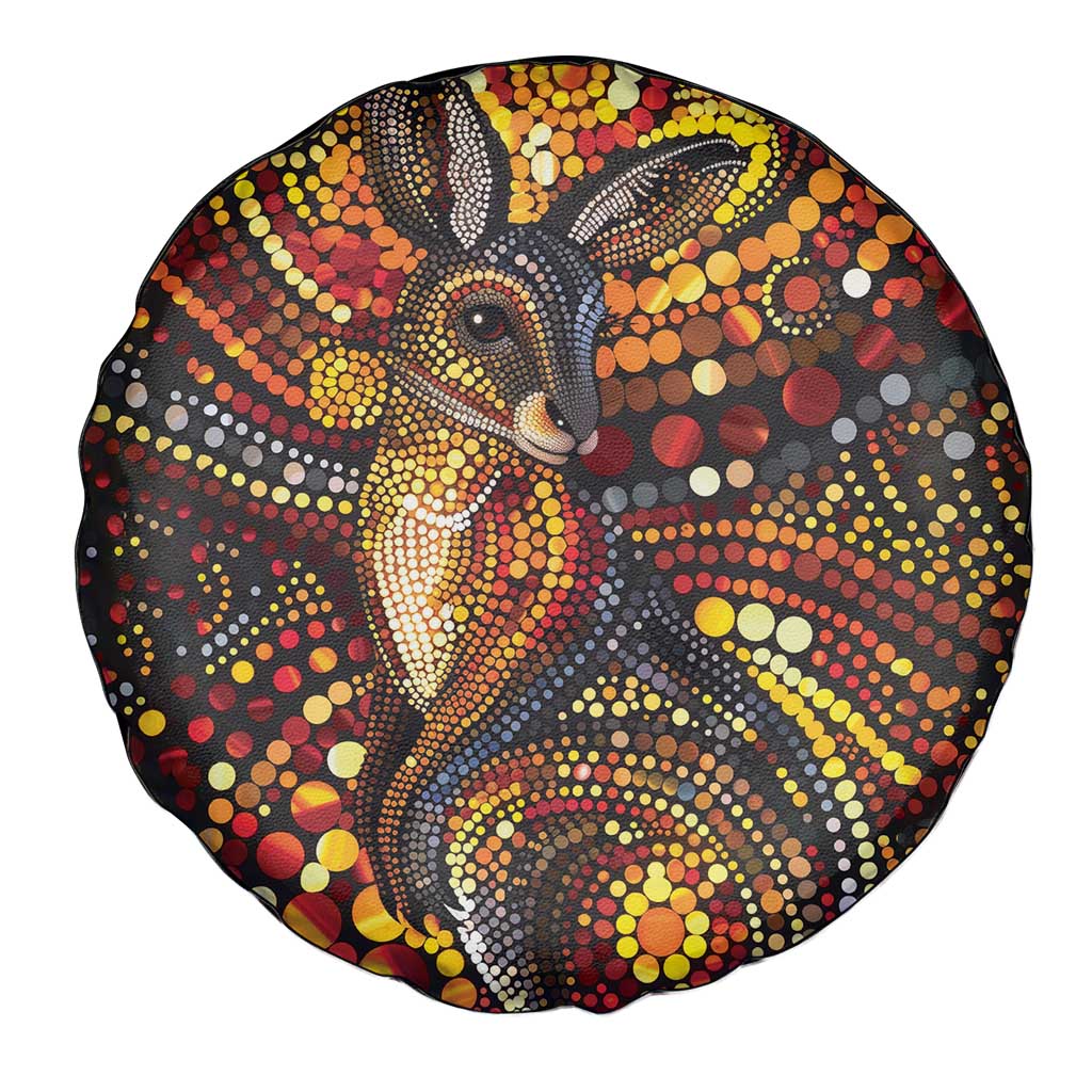 Kangaroo At Night Art Spare Tire Cover Aboriginal Dot Painting