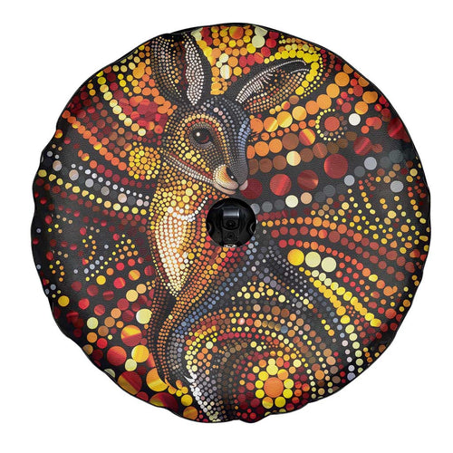 Kangaroo At Night Art Spare Tire Cover Aboriginal Dot Painting