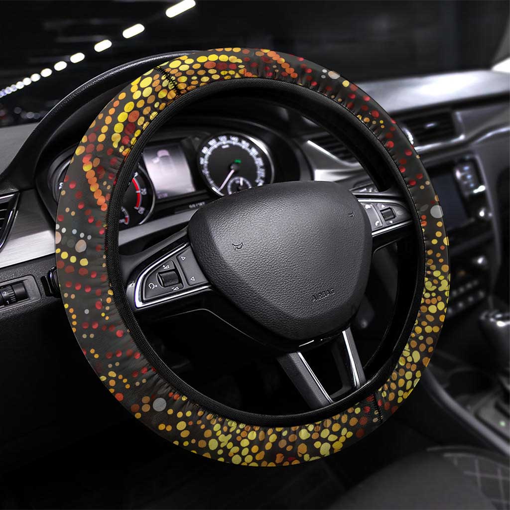 Kangaroo At Night Art Steering Wheel Cover Aboriginal Dot Painting