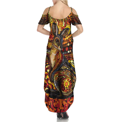 Kangaroo At Night Art Summer Maxi Dress Aboriginal Dot Painting