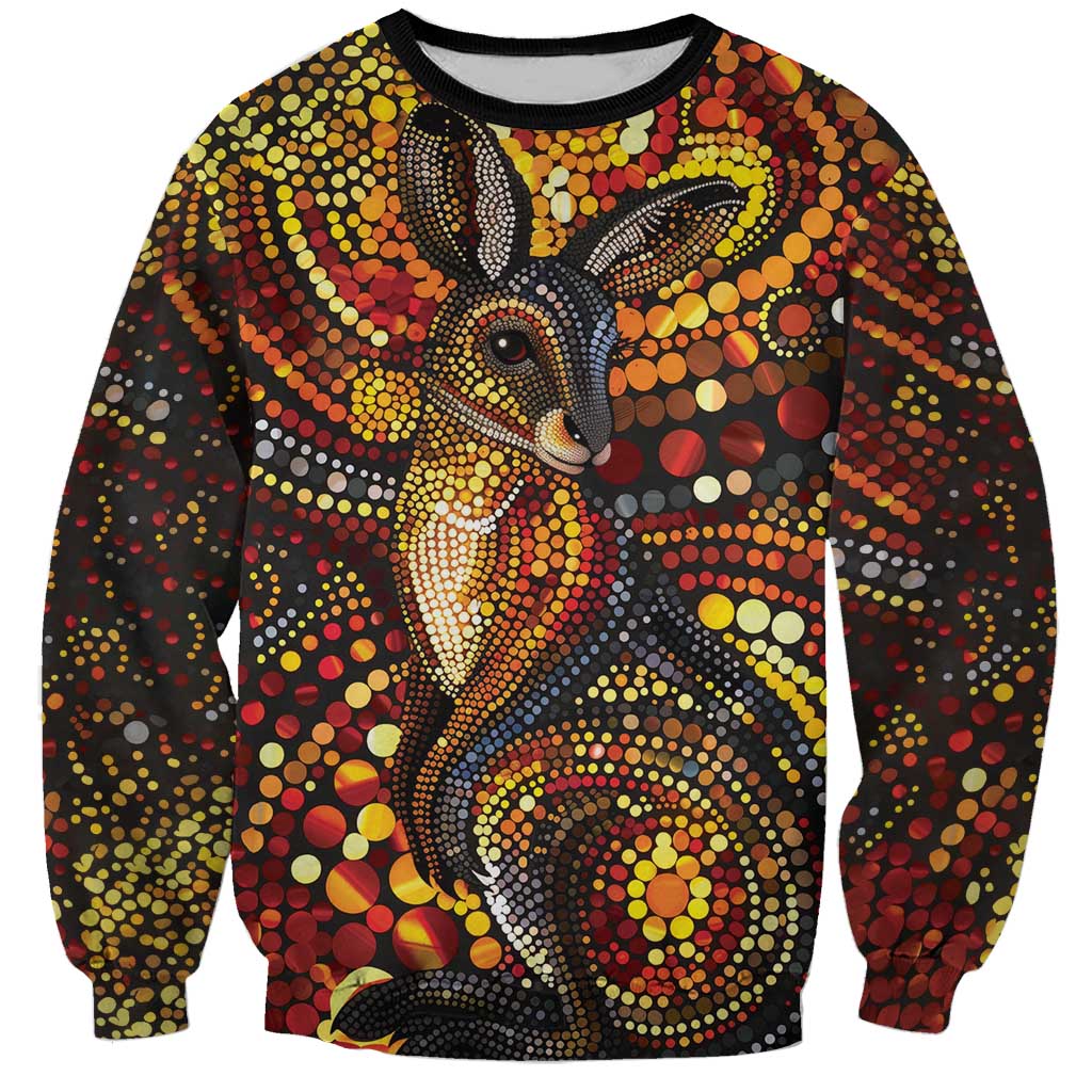 Kangaroo At Night Art Sweatshirt Aboriginal Dot Painting