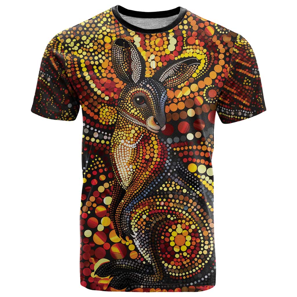 Kangaroo At Night Art T Shirt Aboriginal Dot Painting