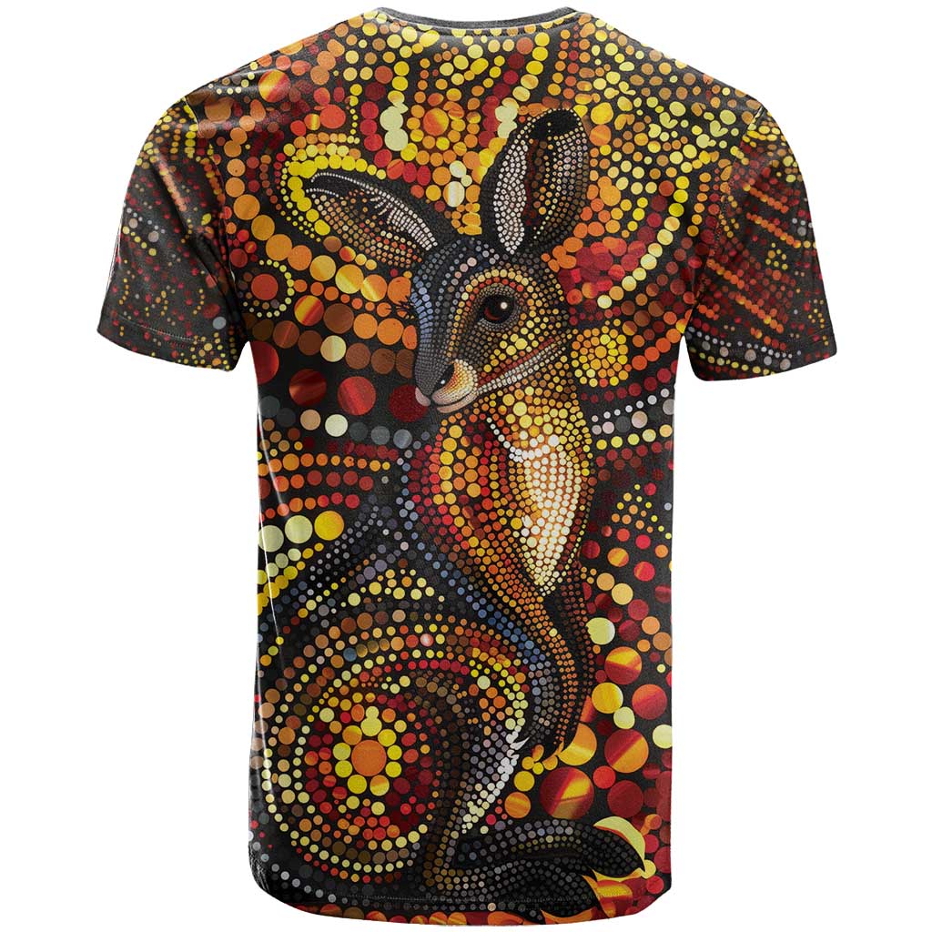 Kangaroo At Night Art T Shirt Aboriginal Dot Painting