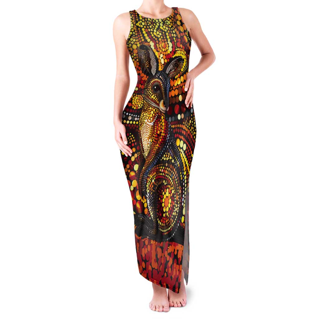 Kangaroo At Night Art Tank Maxi Dress Aboriginal Dot Painting