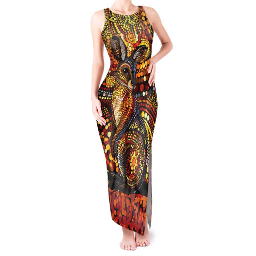 Kangaroo At Night Art Tank Maxi Dress Aboriginal Dot Painting