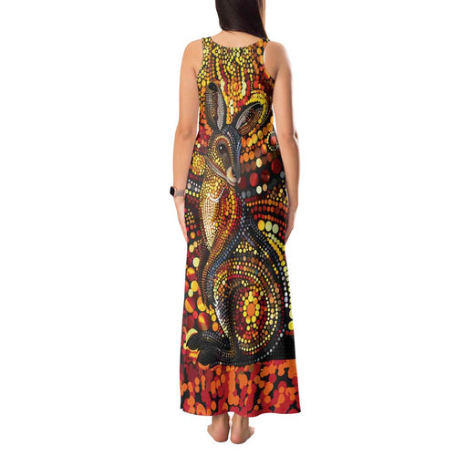 Kangaroo At Night Art Tank Maxi Dress Aboriginal Dot Painting