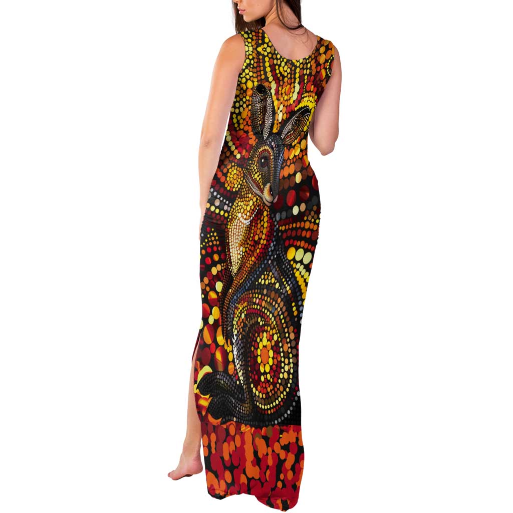 Kangaroo At Night Art Tank Maxi Dress Aboriginal Dot Painting