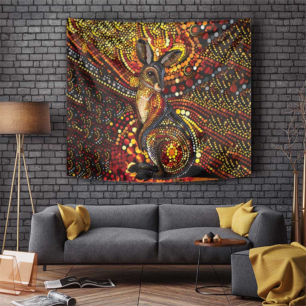Kangaroo At Night Art Tapestry Aboriginal Dot Painting