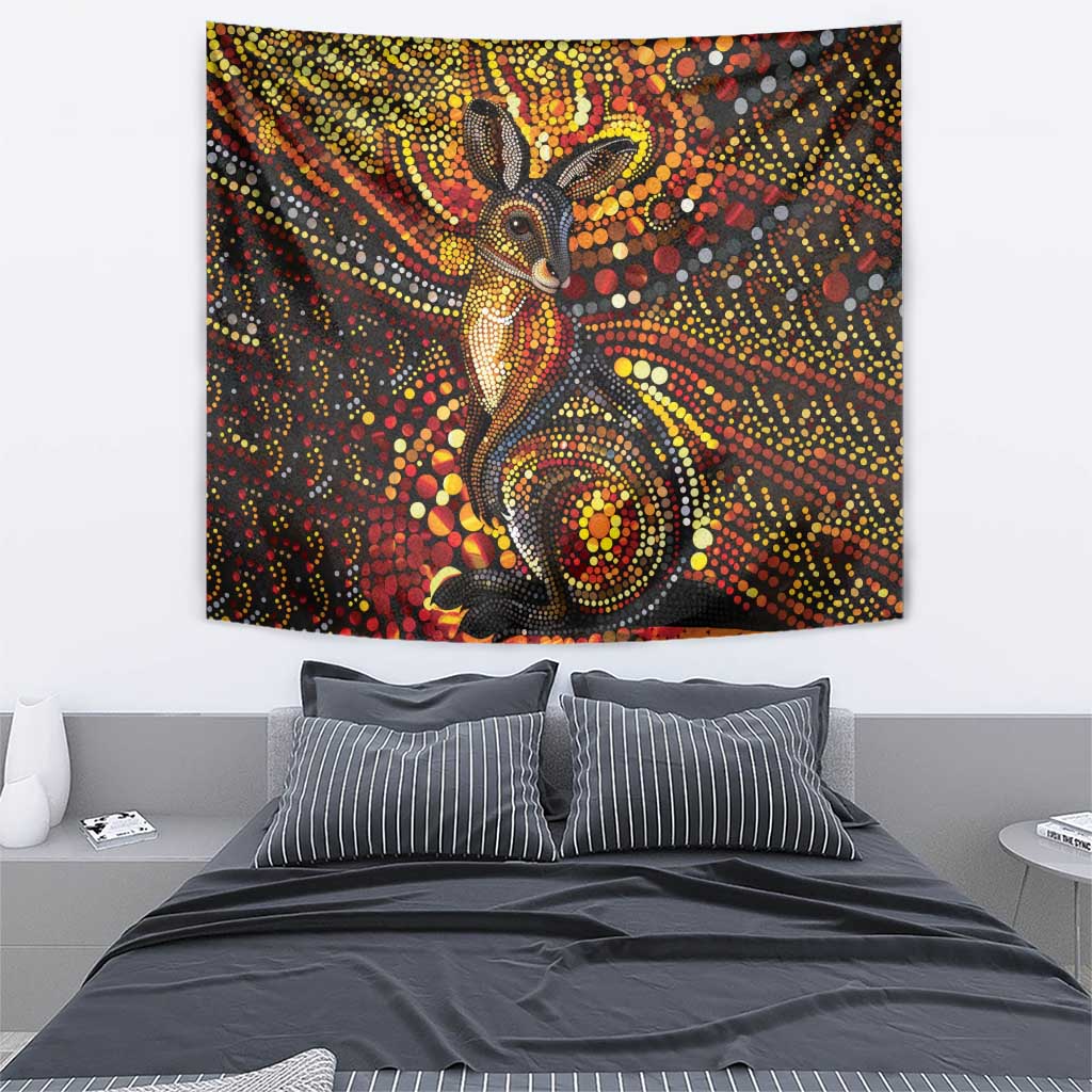 Kangaroo At Night Art Tapestry Aboriginal Dot Painting