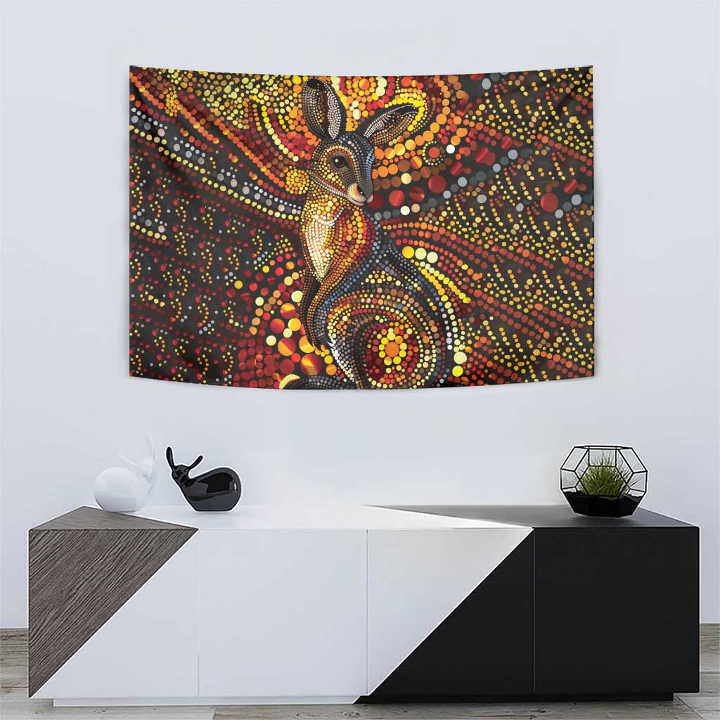 Kangaroo At Night Art Tapestry Aboriginal Dot Painting