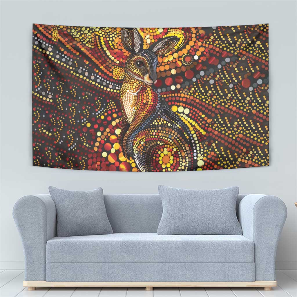Kangaroo At Night Art Tapestry Aboriginal Dot Painting