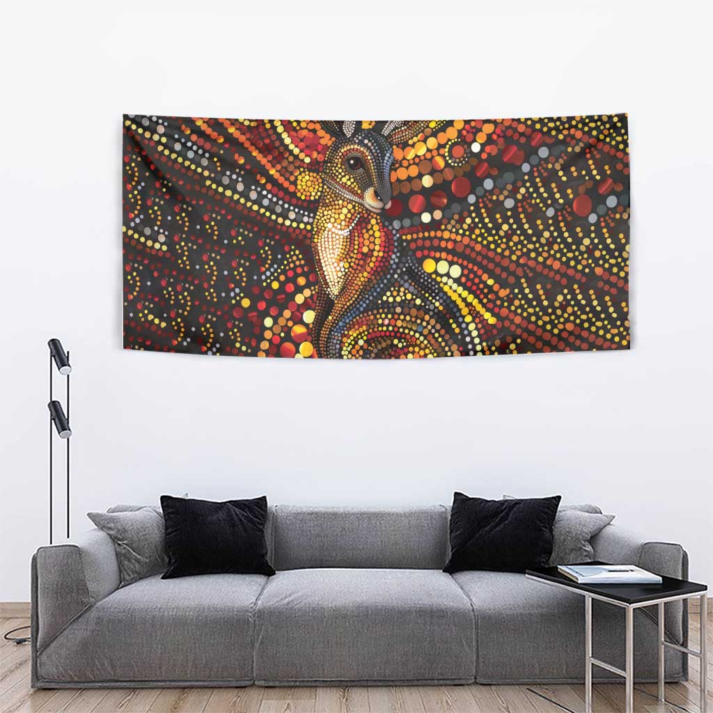 Kangaroo At Night Art Tapestry Aboriginal Dot Painting