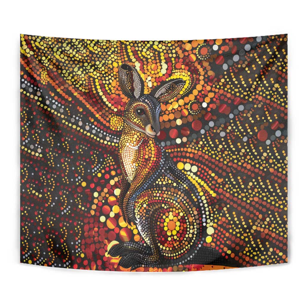 Kangaroo At Night Art Tapestry Aboriginal Dot Painting
