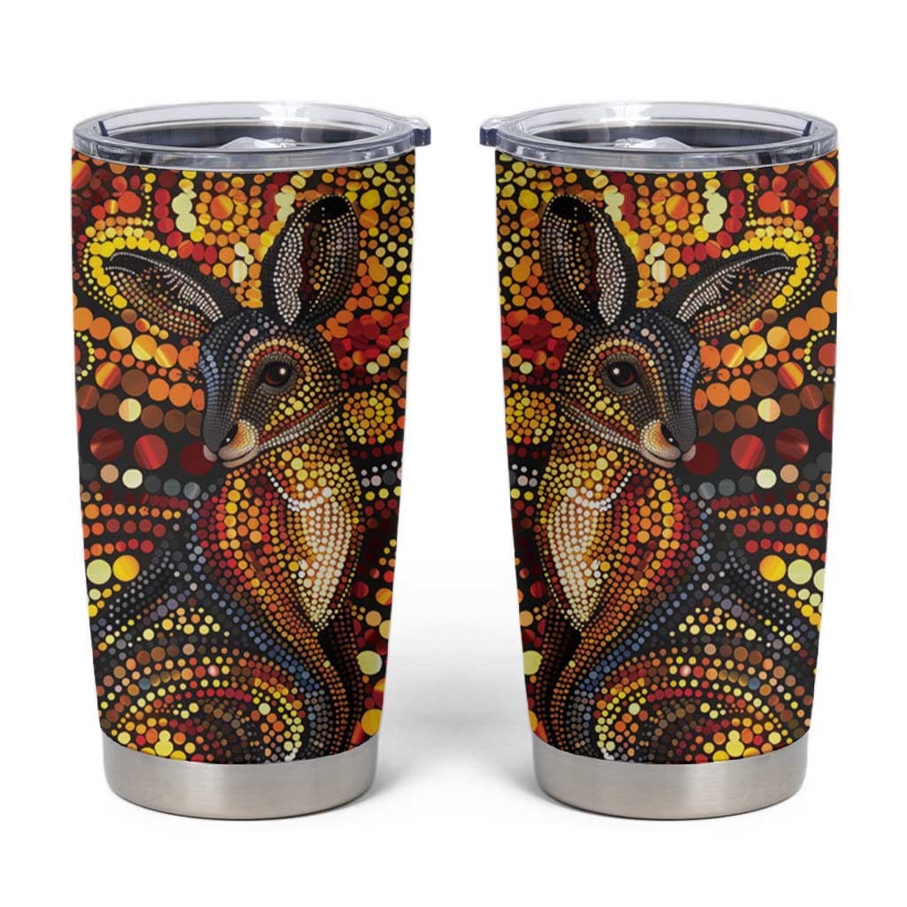 Kangaroo At Night Art Tumbler Cup Aboriginal Dot Painting