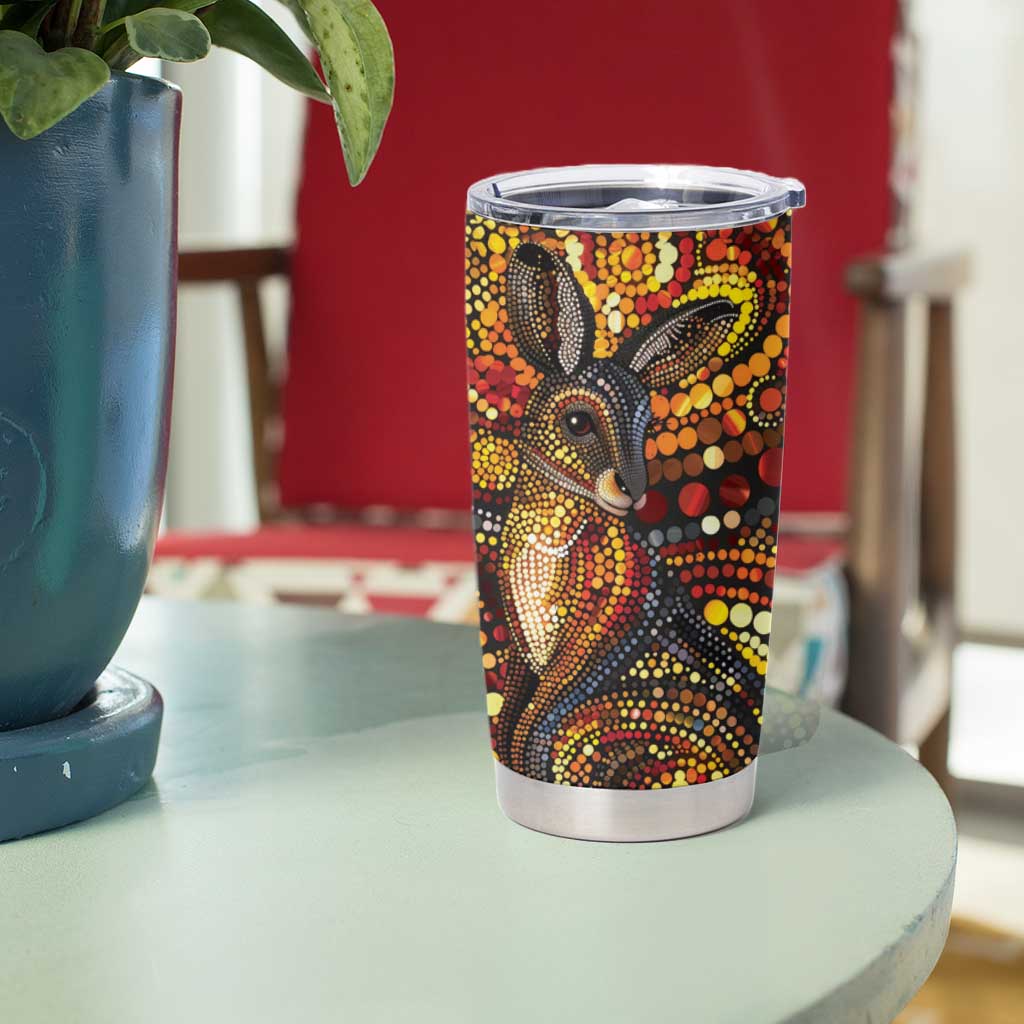 Kangaroo At Night Art Tumbler Cup Aboriginal Dot Painting