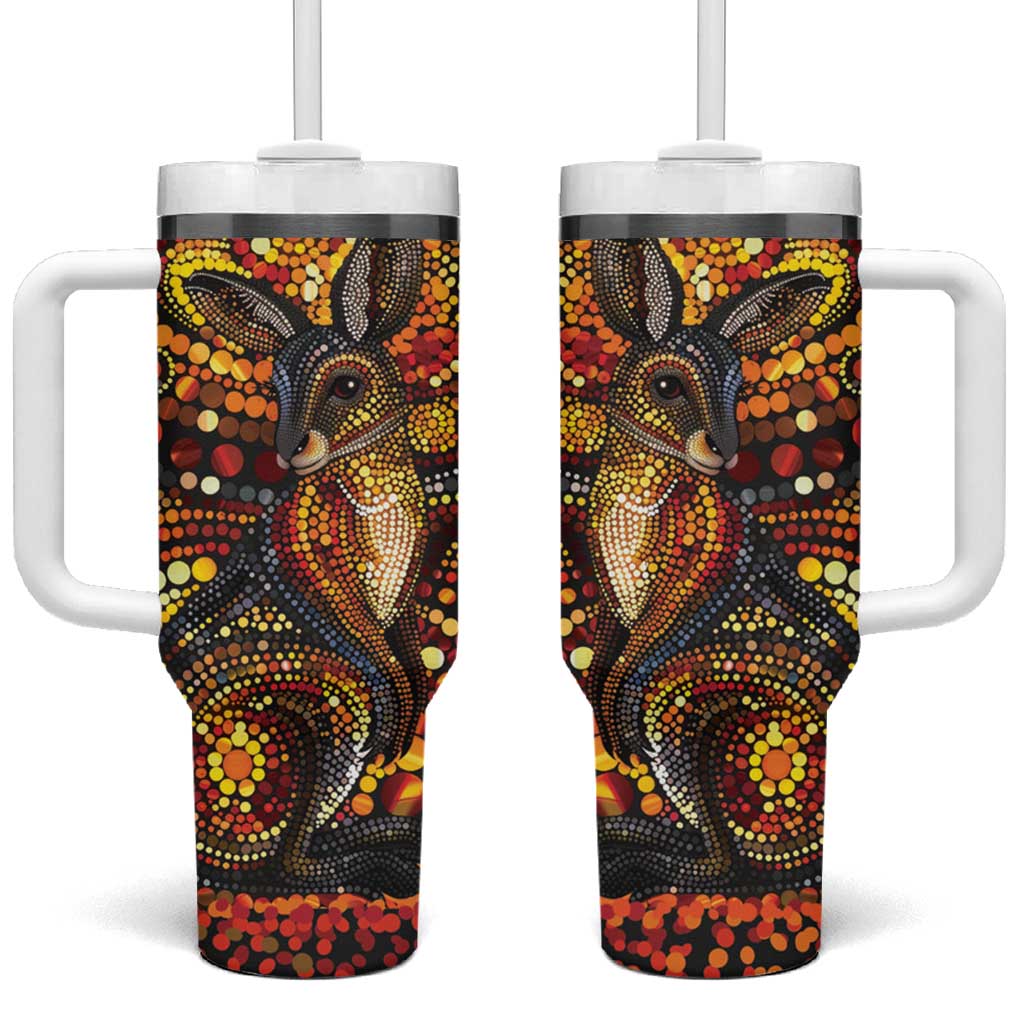 Kangaroo At Night Art Tumbler With Handle Aboriginal Dot Painting