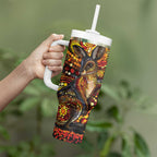 Kangaroo At Night Art Tumbler With Handle Aboriginal Dot Painting
