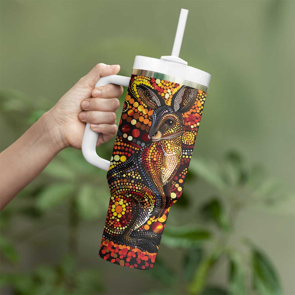Kangaroo At Night Art Tumbler With Handle Aboriginal Dot Painting
