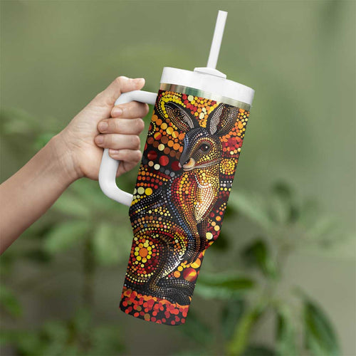 Kangaroo At Night Art Tumbler With Handle Aboriginal Dot Painting