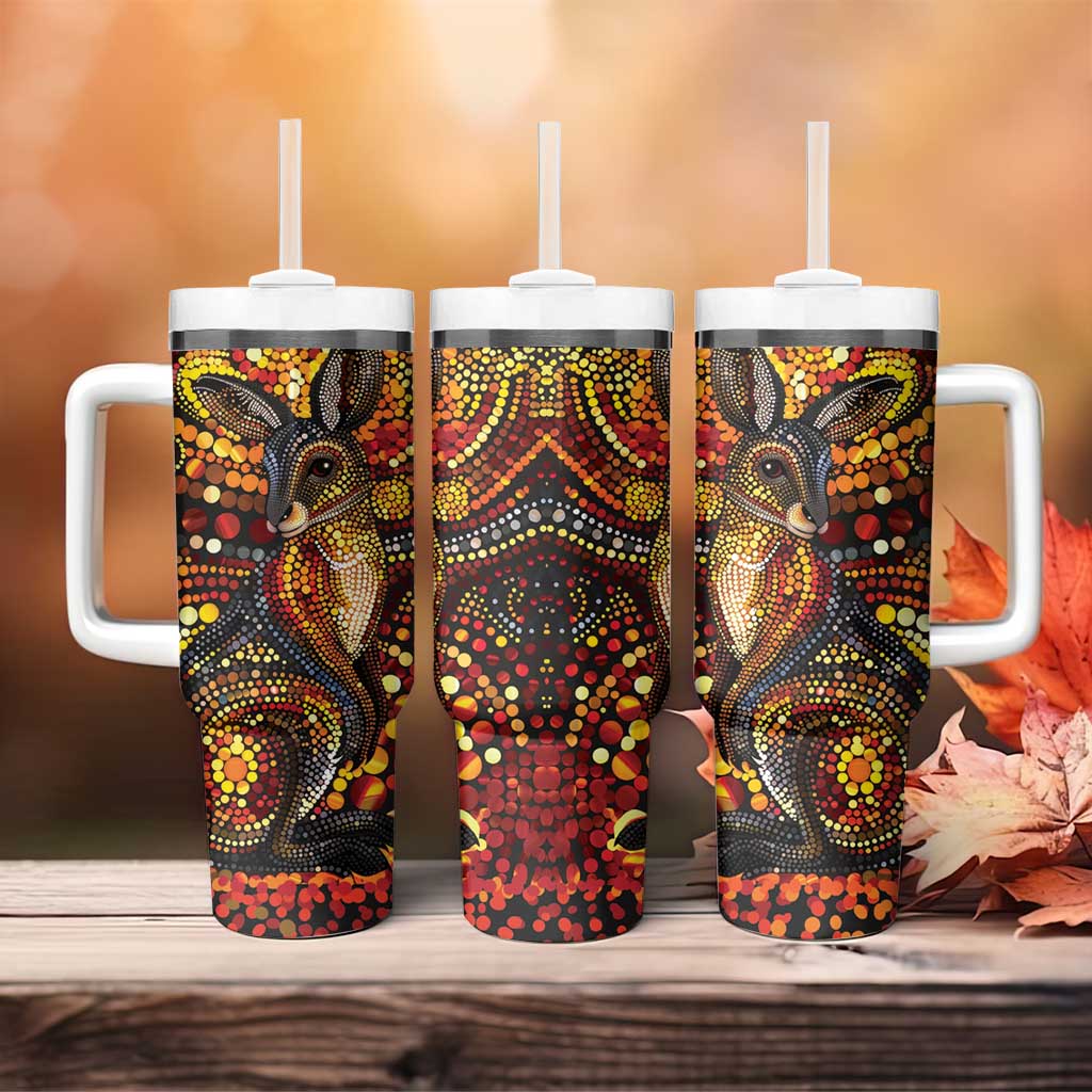 Kangaroo At Night Art Tumbler With Handle Aboriginal Dot Painting