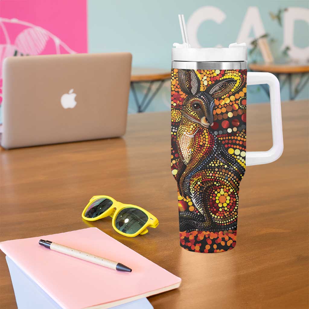 Kangaroo At Night Art Tumbler With Handle Aboriginal Dot Painting