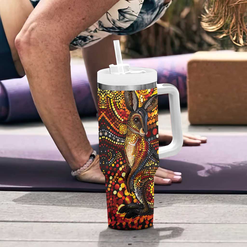 Kangaroo At Night Art Tumbler With Handle Aboriginal Dot Painting