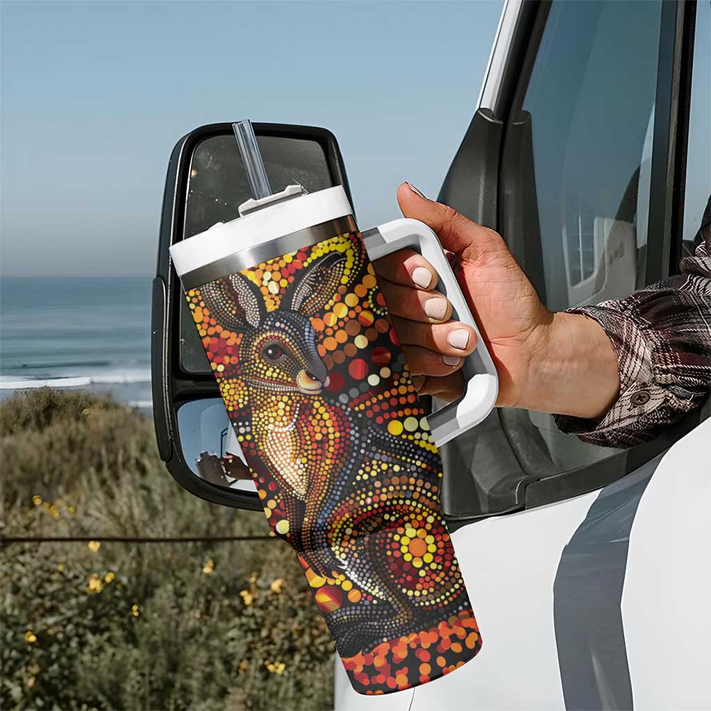 Kangaroo At Night Art Tumbler With Handle Aboriginal Dot Painting