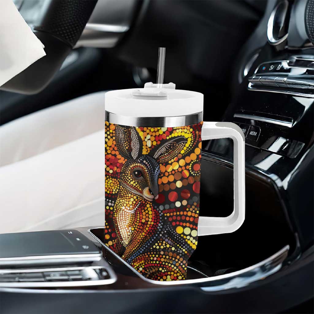 Kangaroo At Night Art Tumbler With Handle Aboriginal Dot Painting