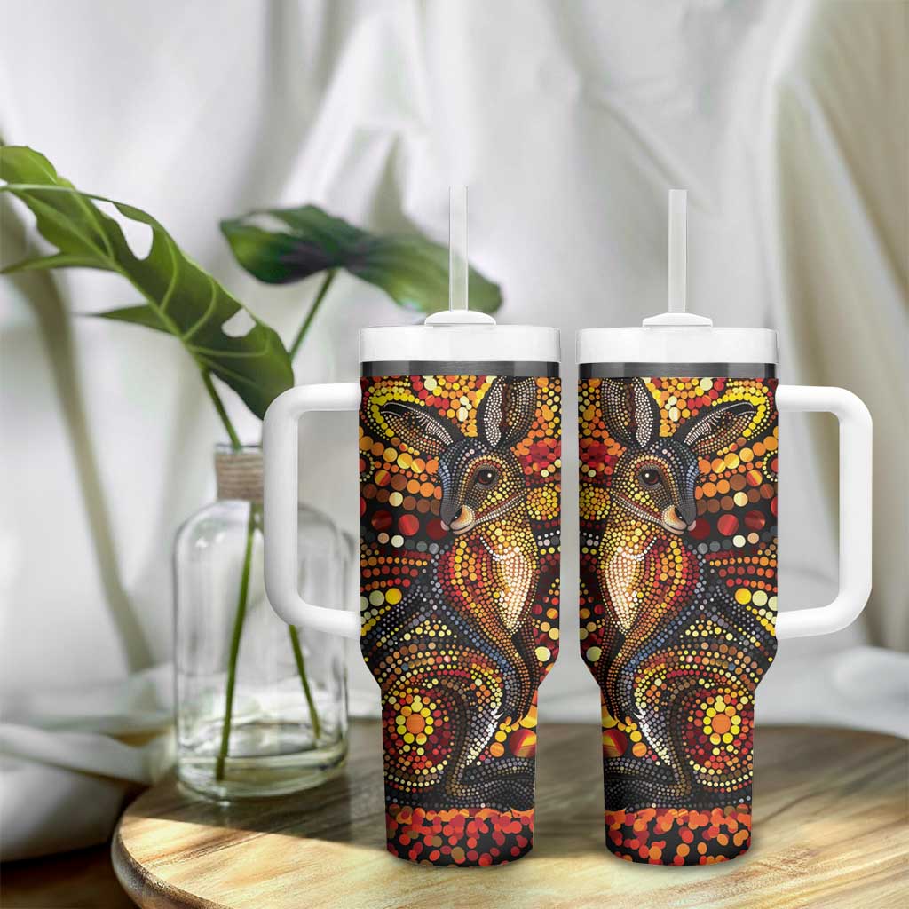 Kangaroo At Night Art Tumbler With Handle Aboriginal Dot Painting
