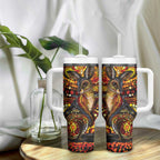 Kangaroo At Night Art Tumbler With Handle Aboriginal Dot Painting