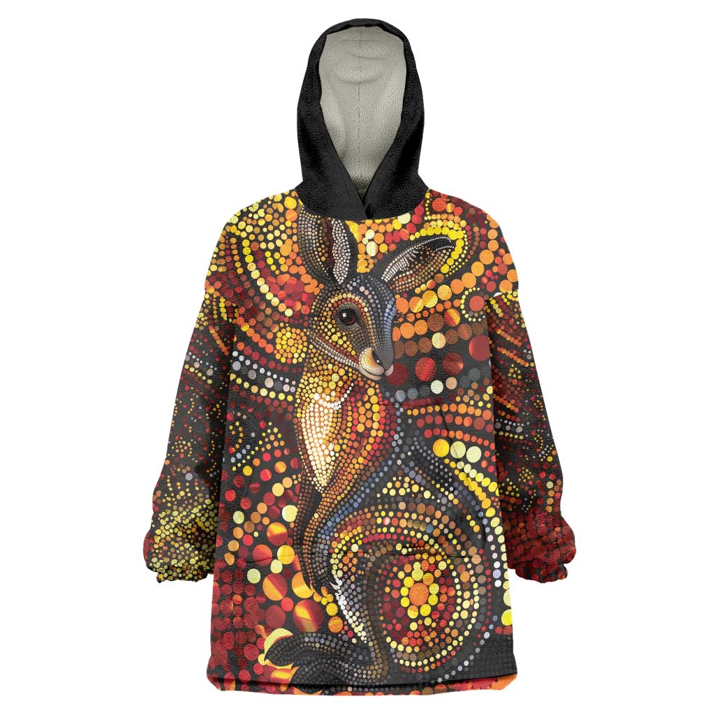 Kangaroo At Night Art Wearable Blanket Hoodie Aboriginal Dot Painting