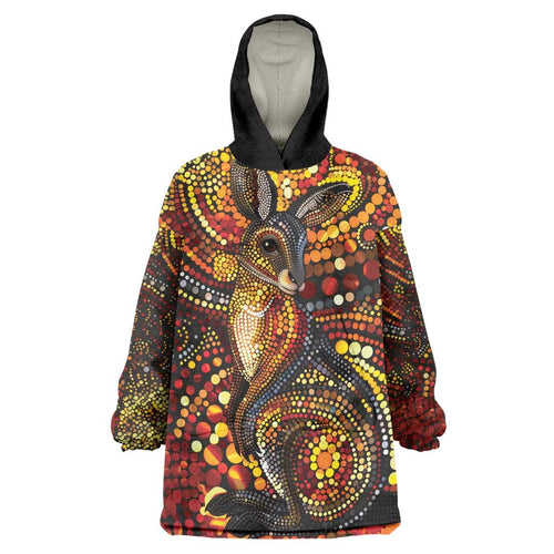 Kangaroo At Night Art Wearable Blanket Hoodie Aboriginal Dot Painting