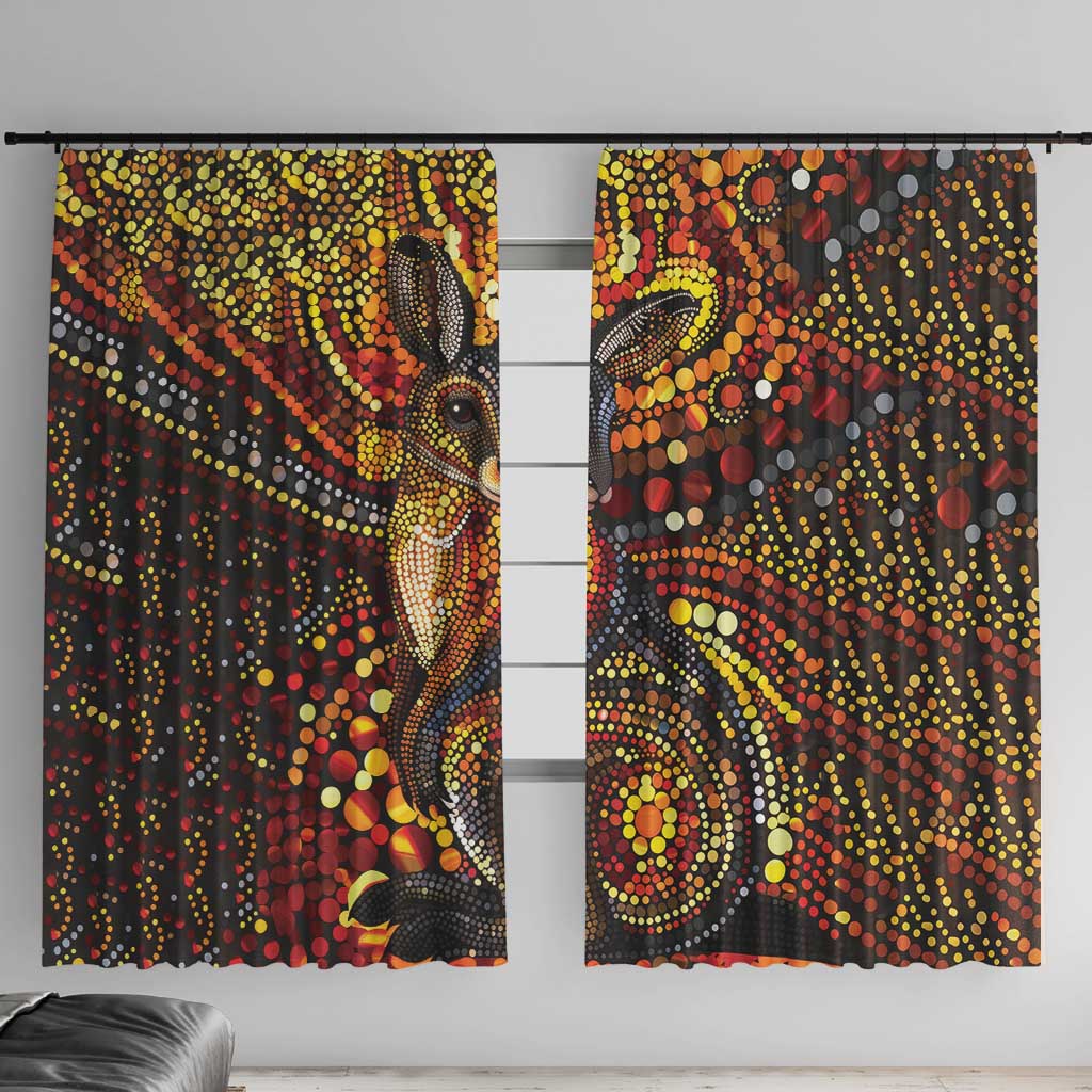 Kangaroo At Night Art Window Curtain Aboriginal Dot Painting