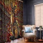 Kangaroo At Night Art Window Curtain Aboriginal Dot Painting