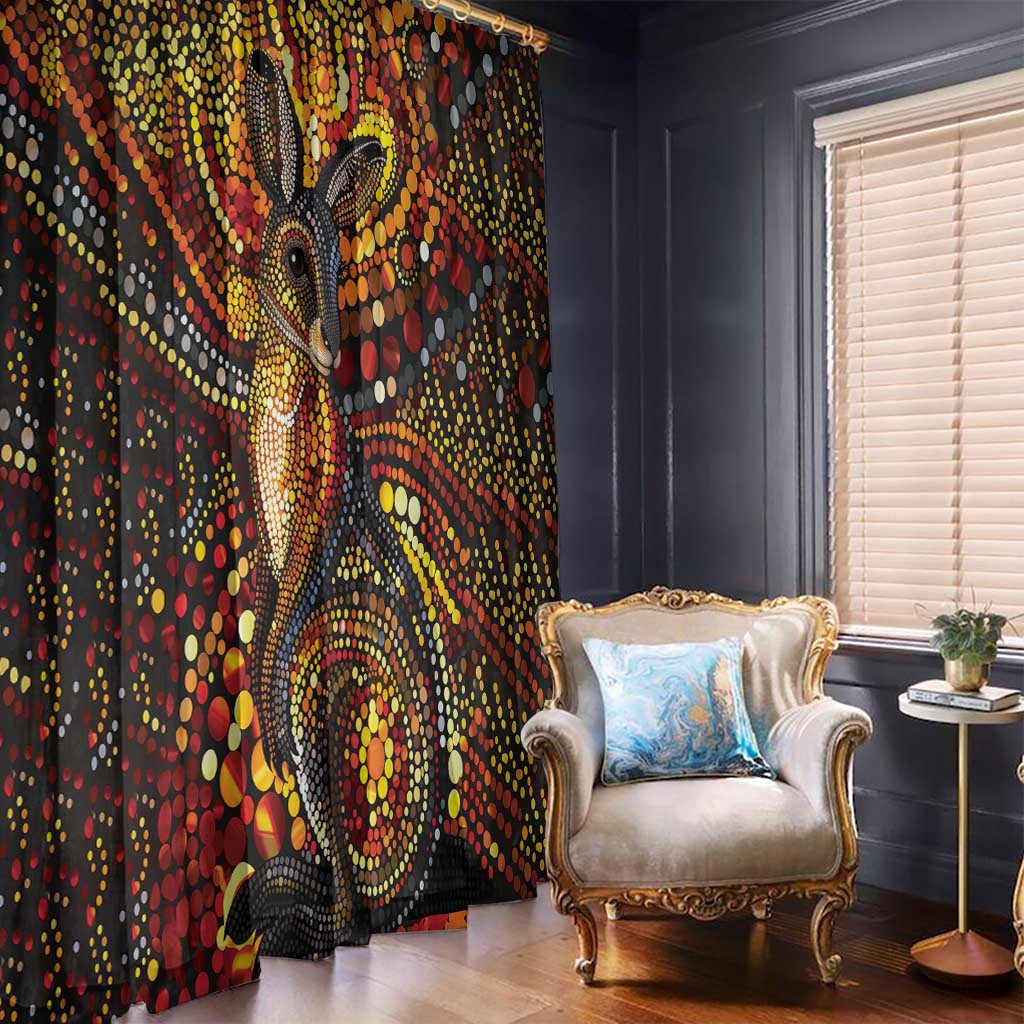 Kangaroo At Night Art Window Curtain Aboriginal Dot Painting