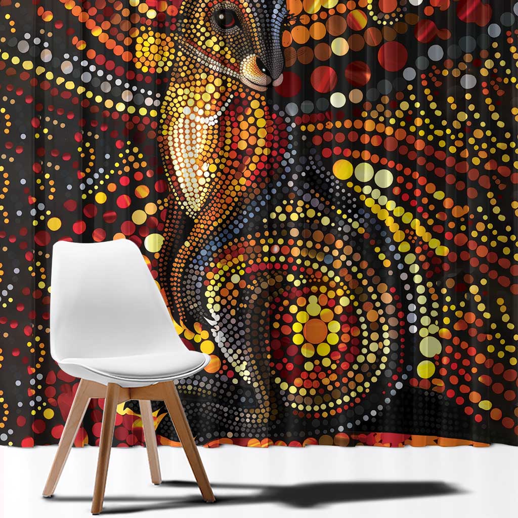 Kangaroo At Night Art Window Curtain Aboriginal Dot Painting