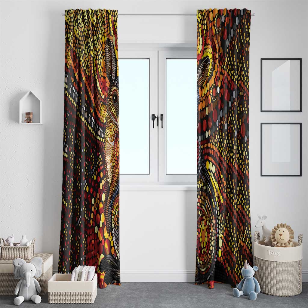 Kangaroo At Night Art Window Curtain Aboriginal Dot Painting