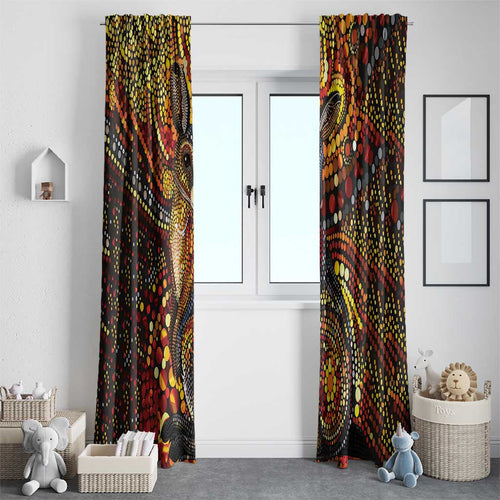 Kangaroo At Night Art Window Curtain Aboriginal Dot Painting