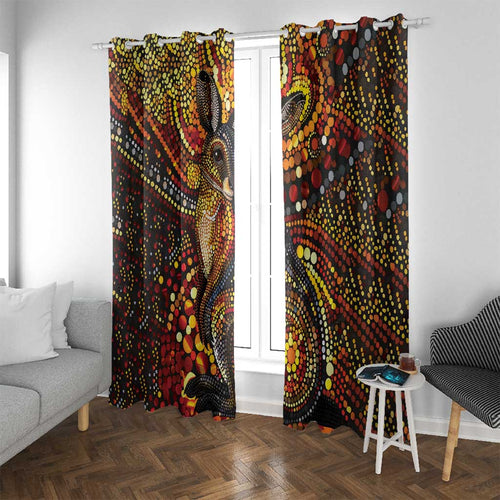 Kangaroo At Night Art Window Curtain Aboriginal Dot Painting