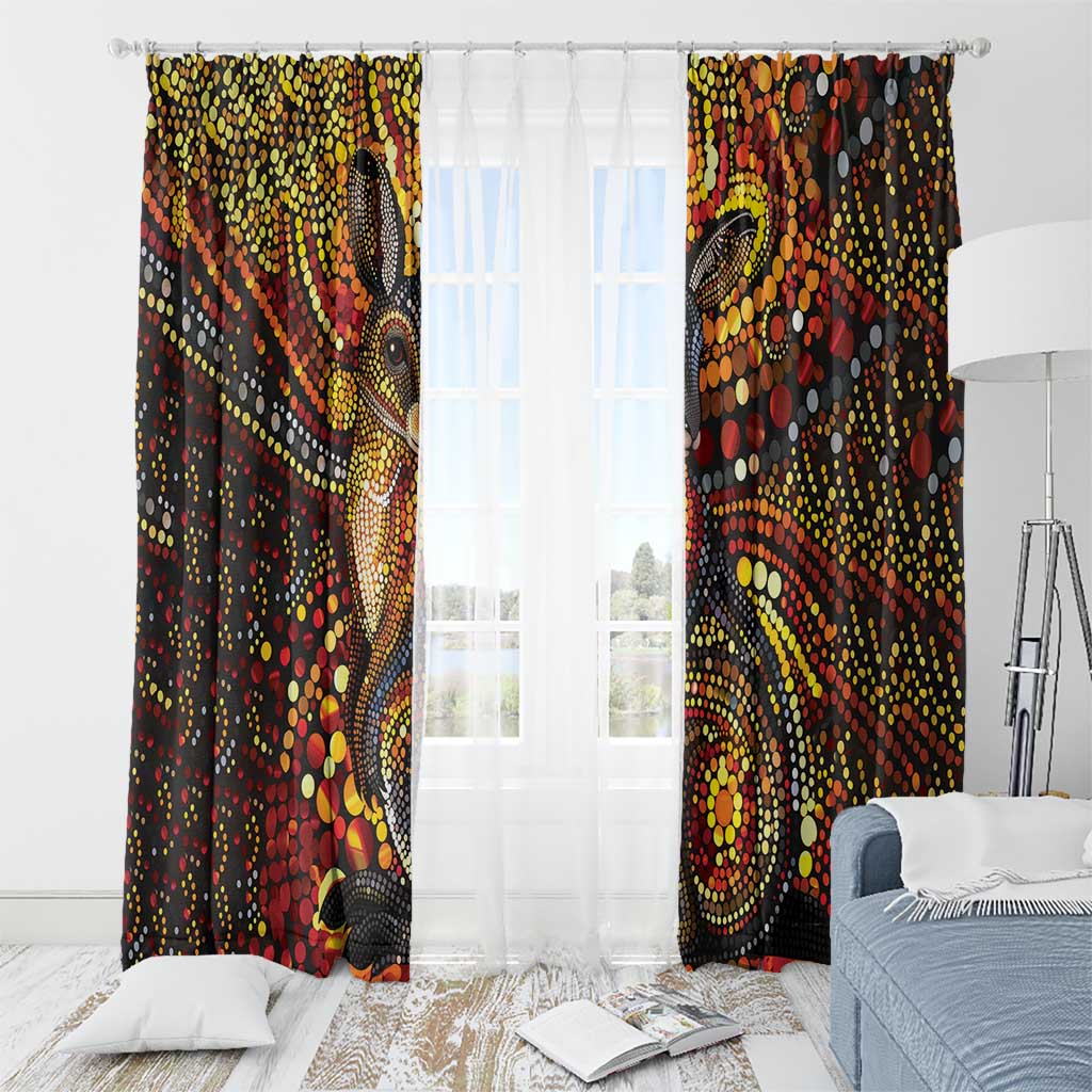 Kangaroo At Night Art Window Curtain Aboriginal Dot Painting
