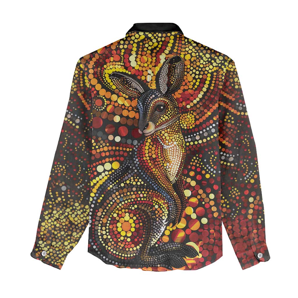 Kangaroo At Night Art Women Casual Shirt Aboriginal Dot Painting