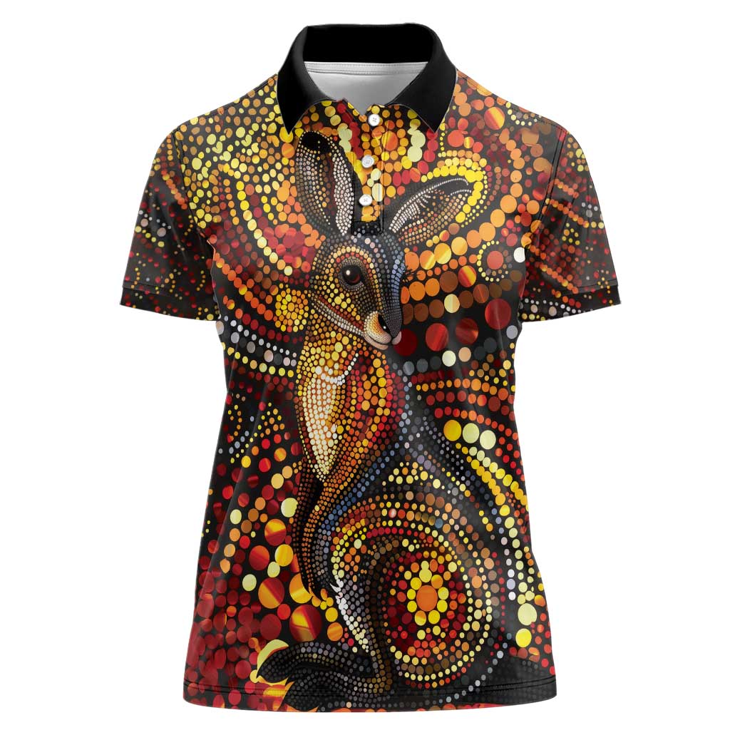 Kangaroo At Night Art Women Polo Shirt Aboriginal Dot Painting