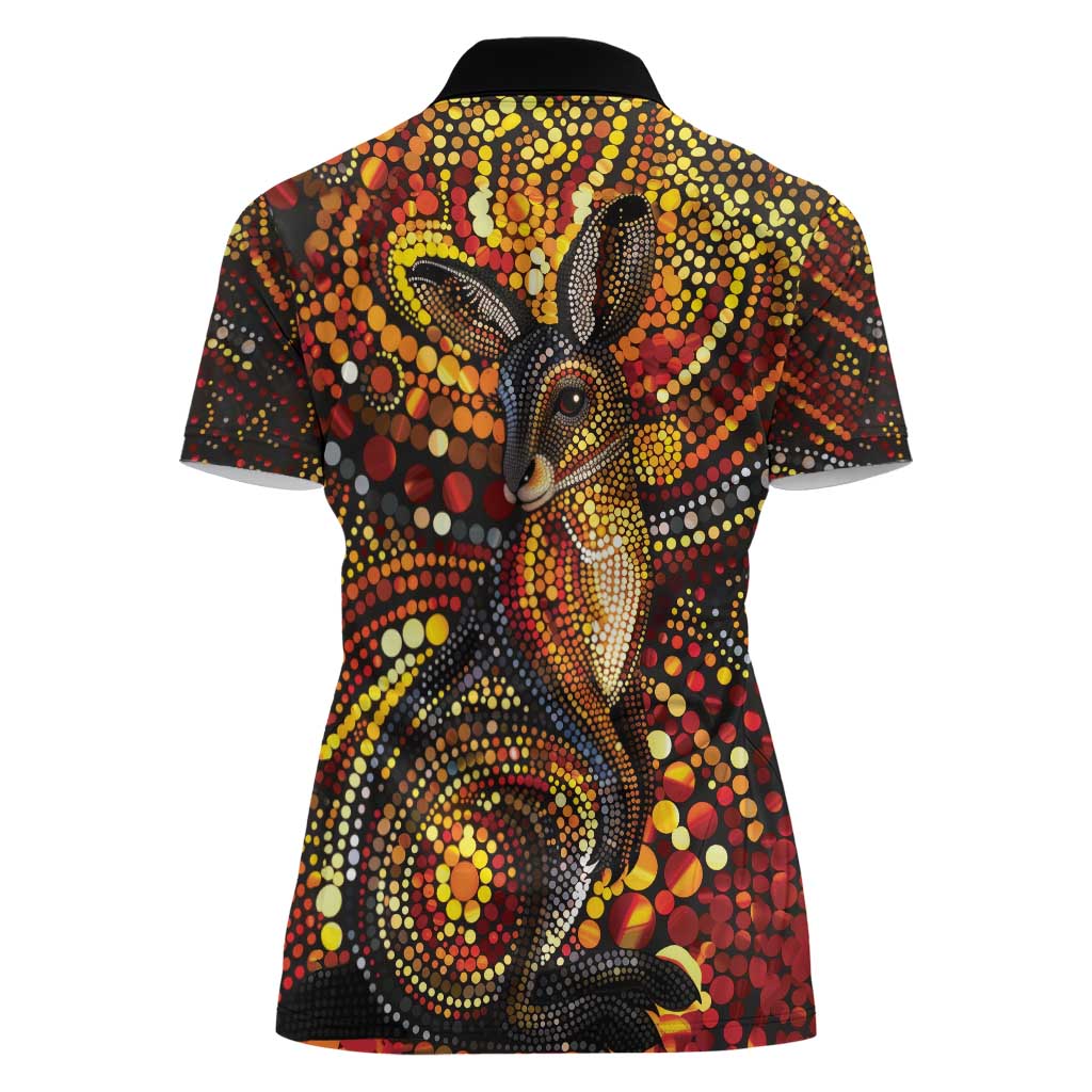 Kangaroo At Night Art Women Polo Shirt Aboriginal Dot Painting