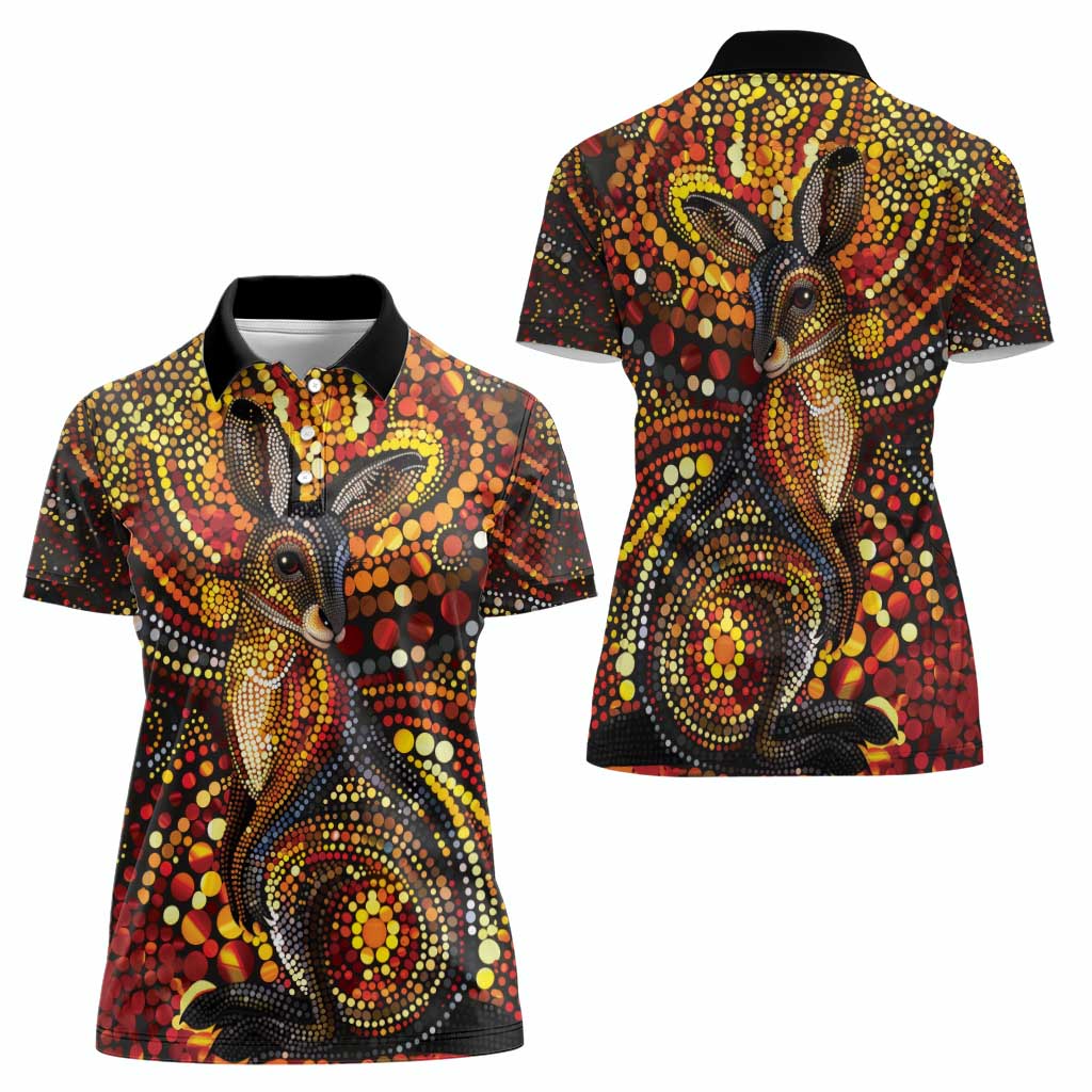 Kangaroo At Night Art Women Polo Shirt Aboriginal Dot Painting
